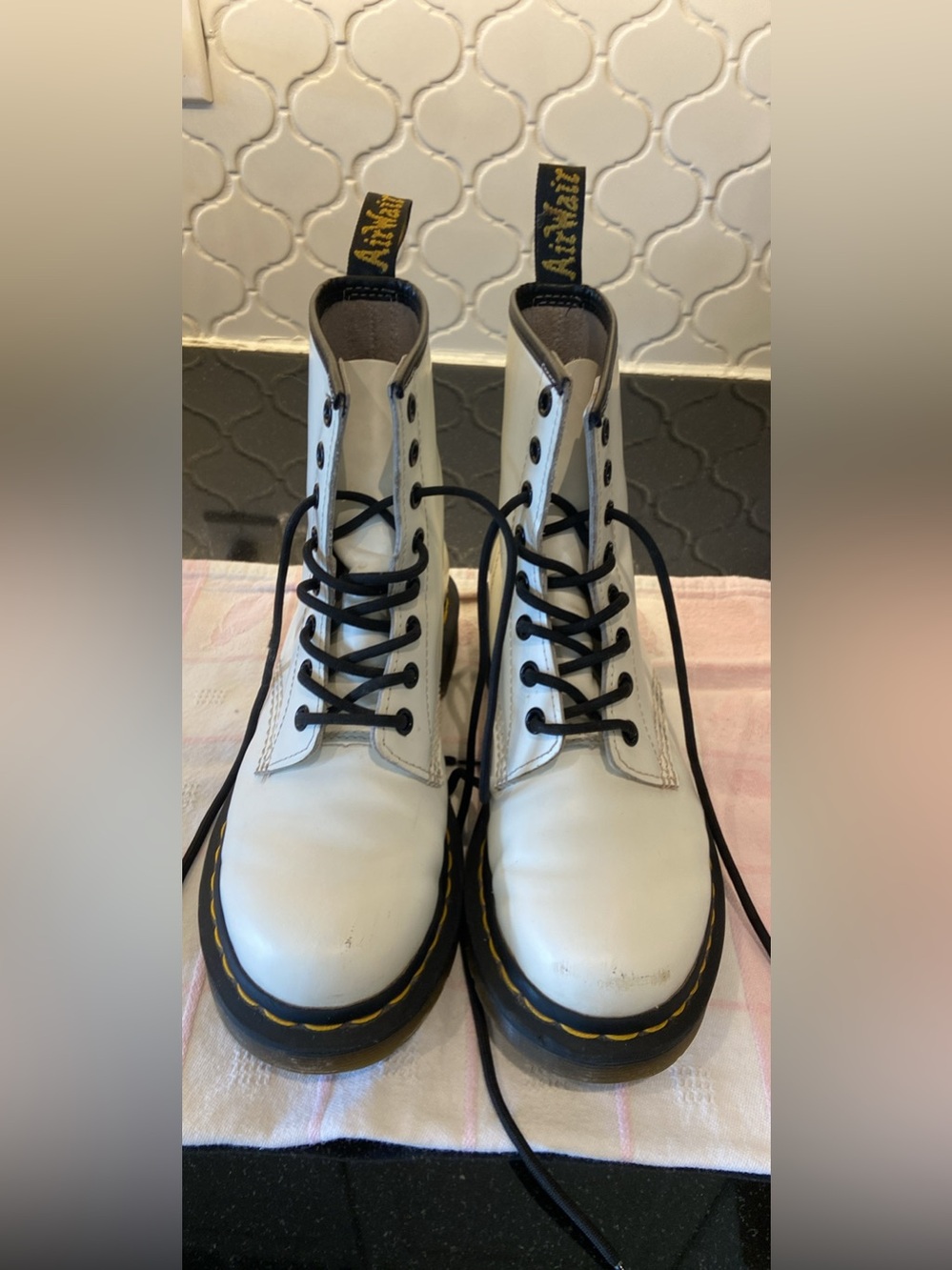 Dr. Martens White Leather 8-Eye Boots with Black Laces